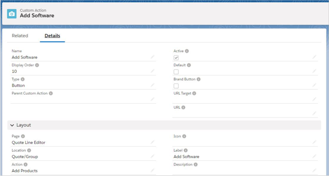 Salesforce CPQ Custom Action Details