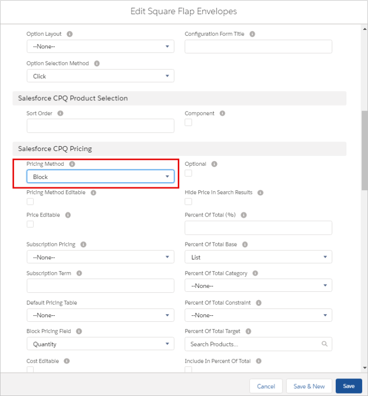 Salesforce CPQ Pricing Fieldset for Specified Product