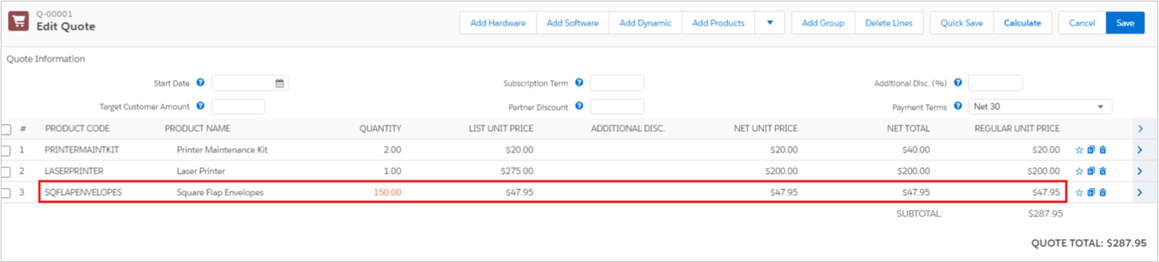 Salesforce CPQ Quantity Product Price on Quote Line Editor
