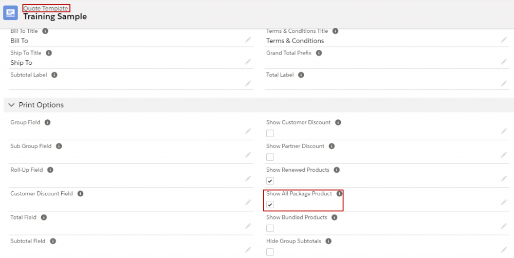 CPQ Show All Package Checkbox on Quote Template