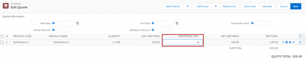 CPQ Test Product Fields on Quote Line Editor