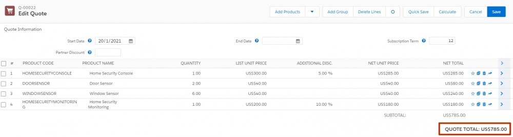 Salesforce CPQ Line Editor Fieldset on Quote Q-00022