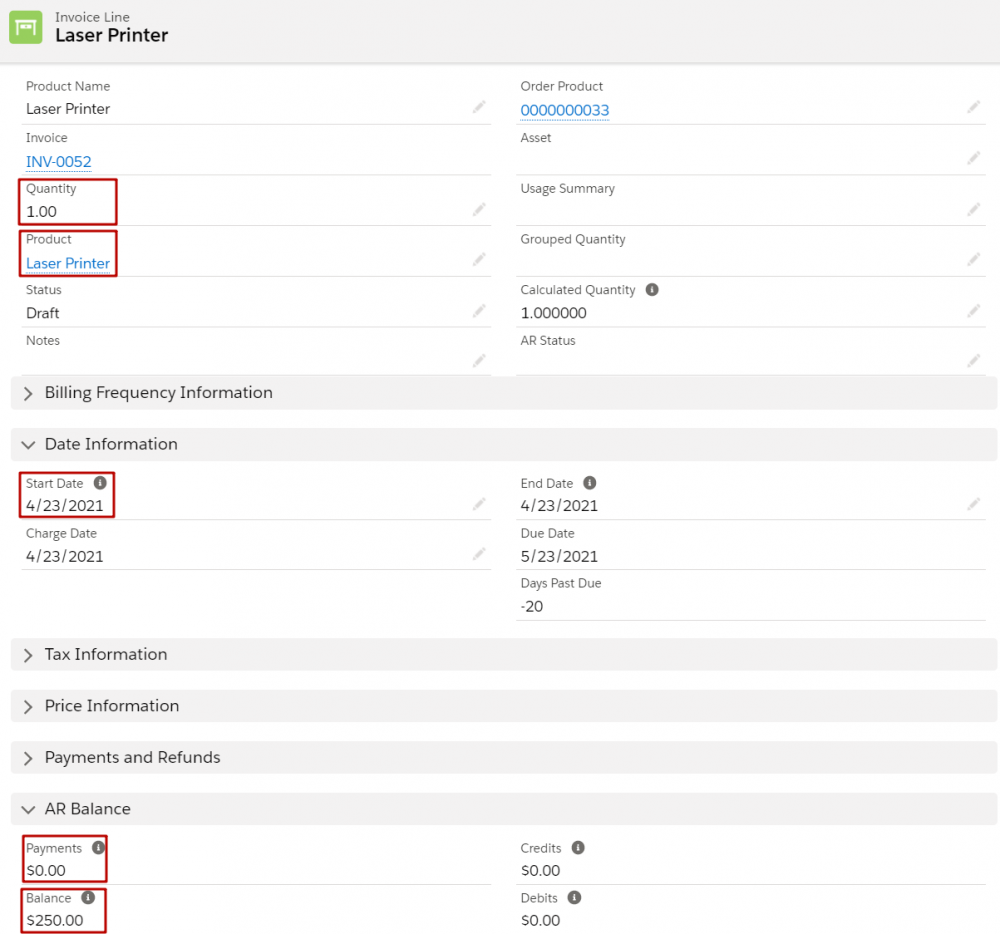 Revenue Cloud Invoice Line Fields and Picklists