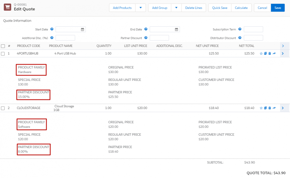 CPQ Quote Line Editor Fields,Prices and Discounts