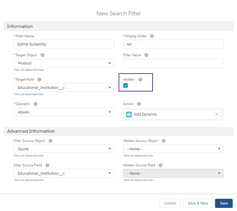 Salesforce CPQ New Search Filter Fieldset