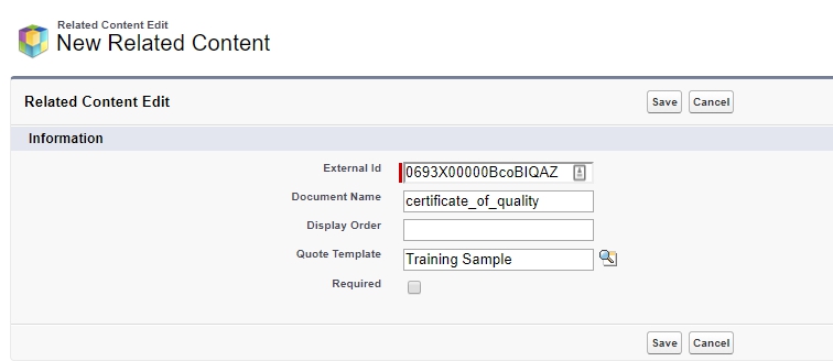 Salesforce CPQ New Related Content Information Fields
