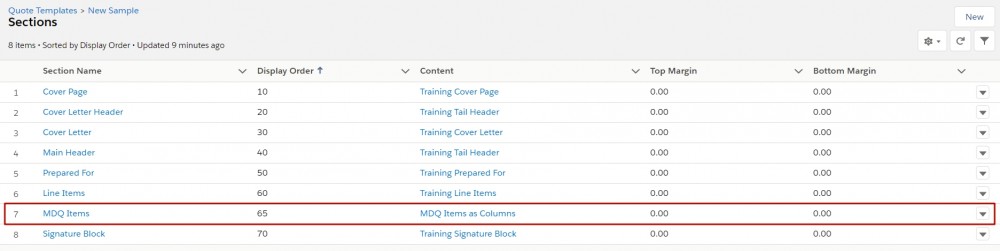 Salesforce CPQ Quote Template Sections including MDQ Items