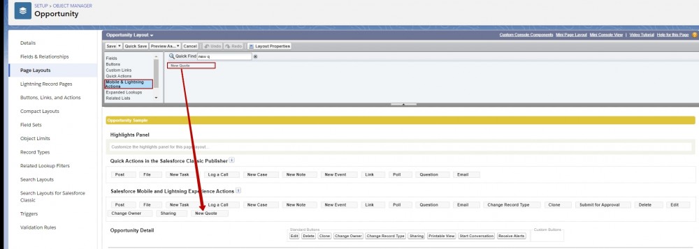 Salesforce CPQ New Quote Action On Opportunity Layout