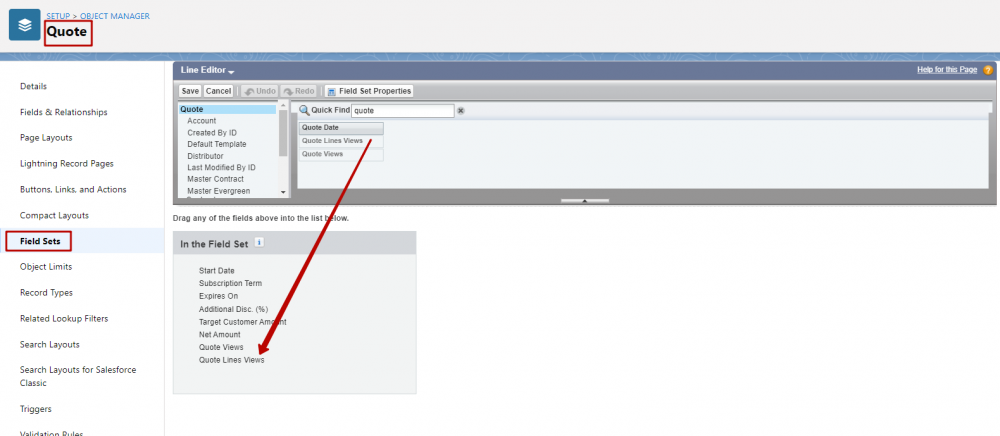 Salesforce Revenue Cloud Edit Lines Field Set