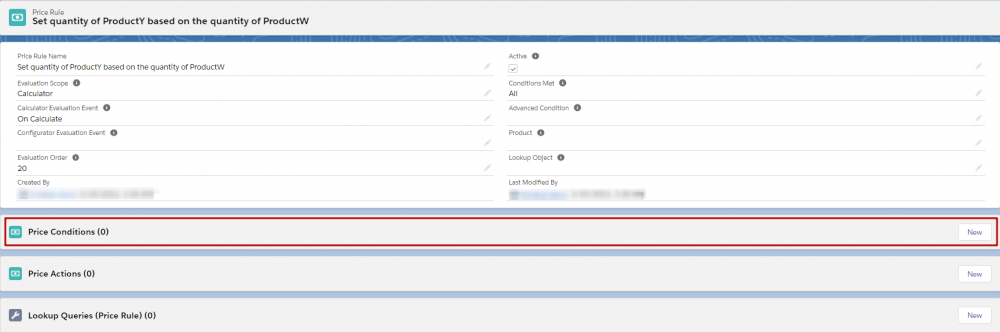 Salesforce CPQ Specified Price Rule Information and Related Options