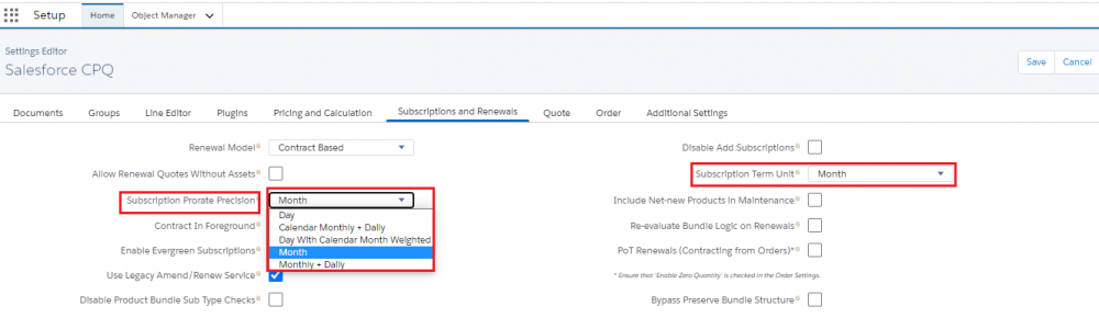 Salesforce CPQ, Subscription Prorate Precision field