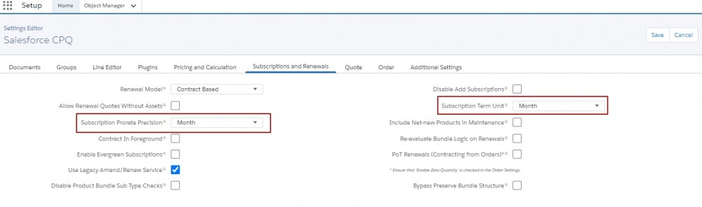 Salesforce CPQ, Subscription Prorate Precision/ Subscription Term Fields