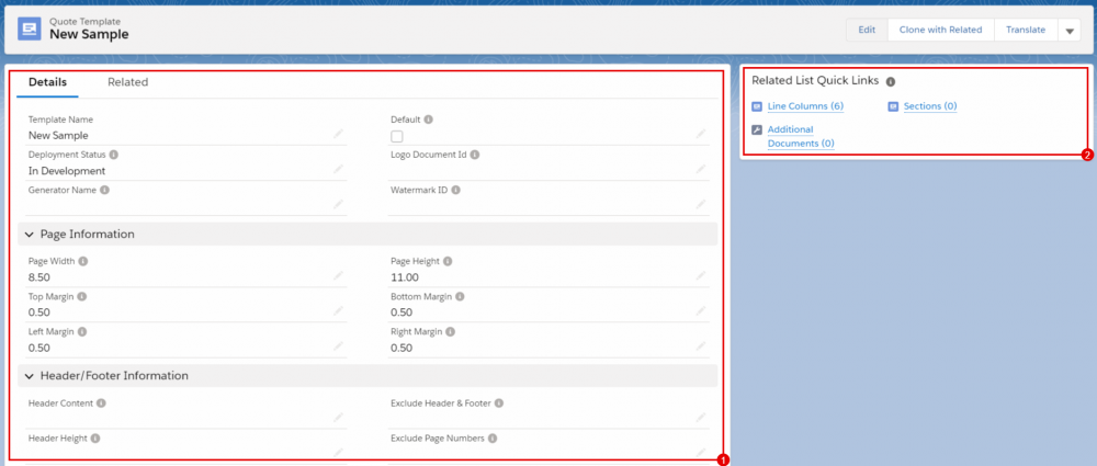 Salesforce CPQ New Sample Quote Template Details