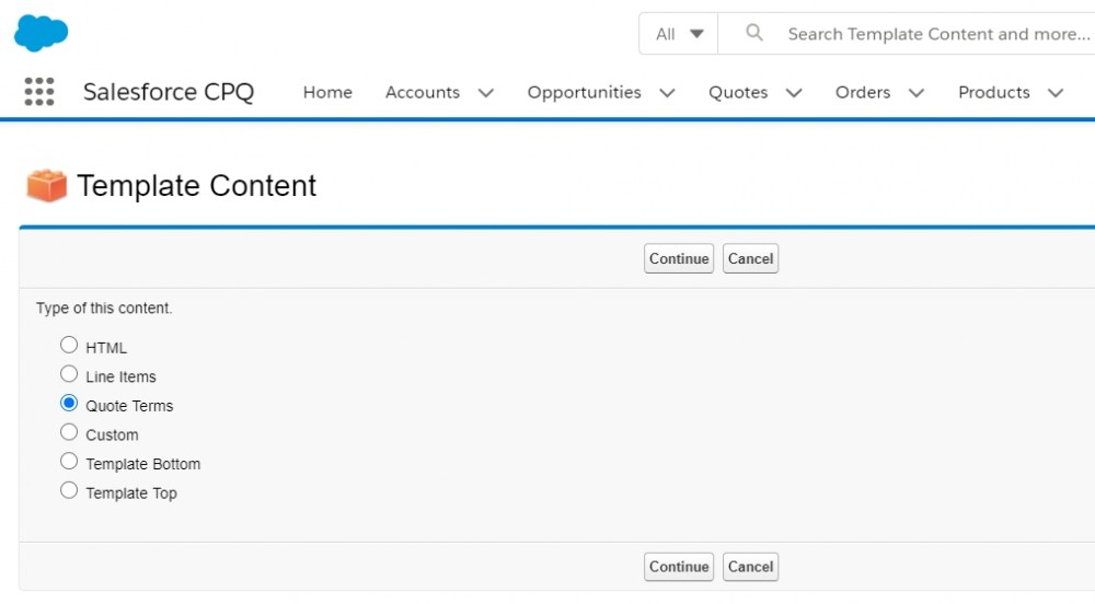 Salesforce CPQ Template Content Types for Quotes