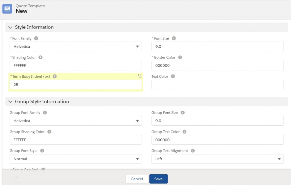 Salesforce CPQ Style Information Options